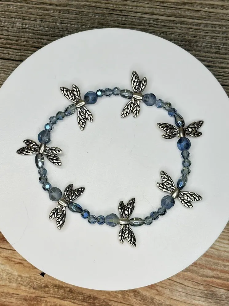 Blue dragon fly bracelet  — handmade bracelet by Beadiverse