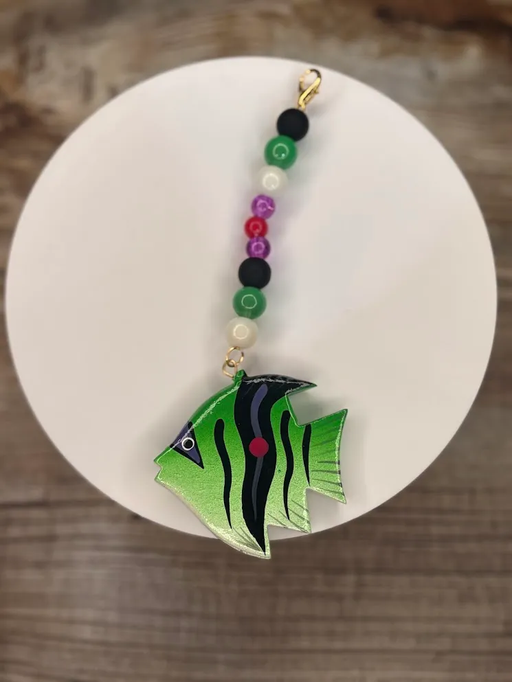 Green fish keychain — handmade keychain by Beadiverse