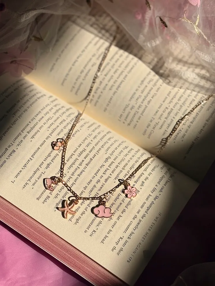 Pink charm necklace — handmade necklace by Beadiverse