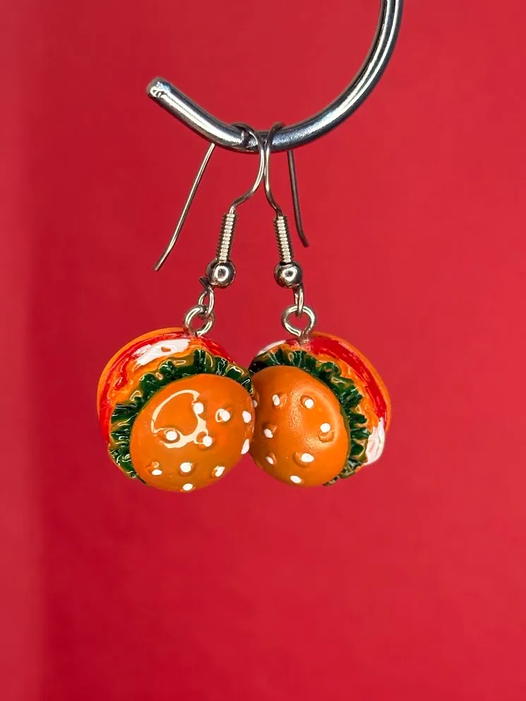 Krabby patty earrings — handmade earrings by Beadiverse