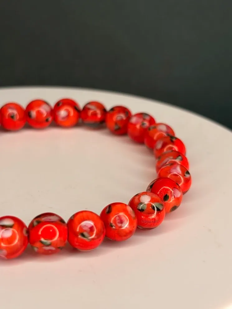 Red cherry blossom bracelet — handmade bracelet by Beadiverse