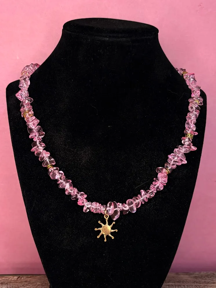 Pink crystal sunset necklace  — handmade necklace by Beadiverse