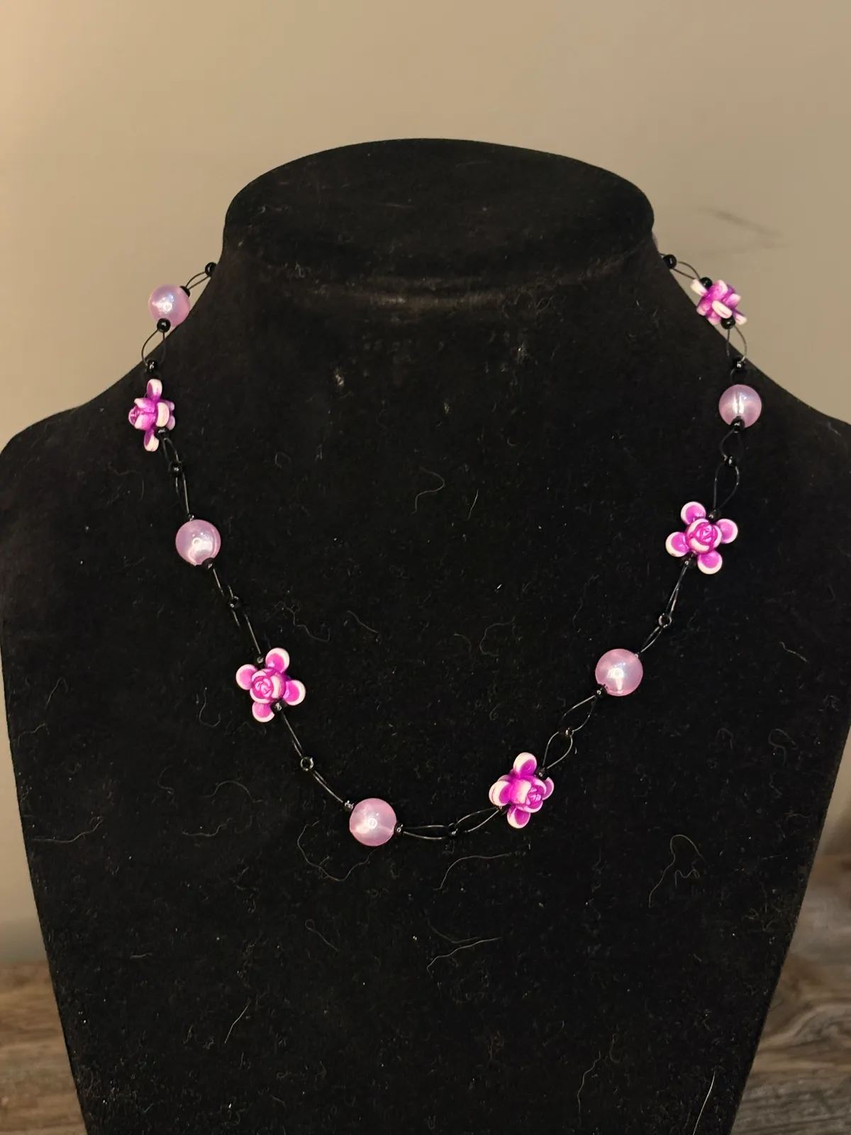 Purple flower necklace — handmade necklace by Beadiverse